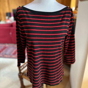 LAUREN RALPH LAUREN Nautical Black Dark Navy Red Long Sleeve Top – L